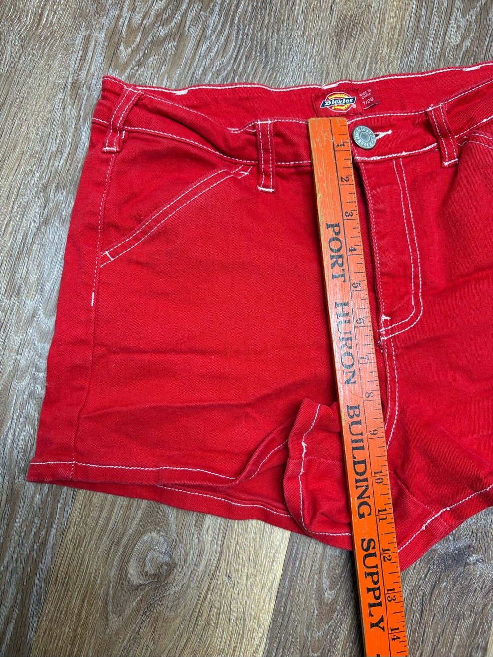 Dickies Women's Bright Red Cotton Stretch Jean Shorts - Picture 8 of 8